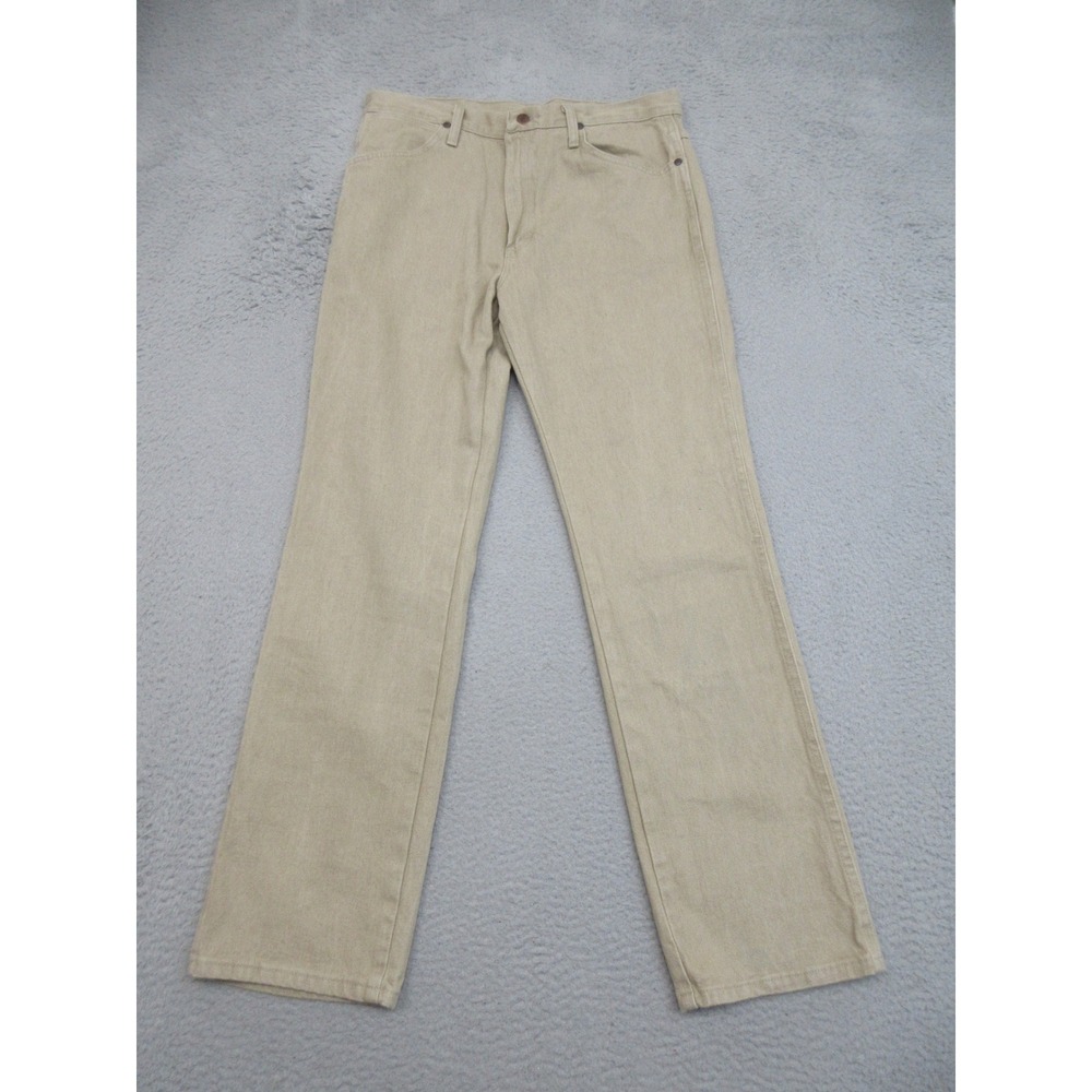 Wrangler Cowboy Cut Slim Fit Jeans Mens 34x32 Tan Western Workwear Utility Denim